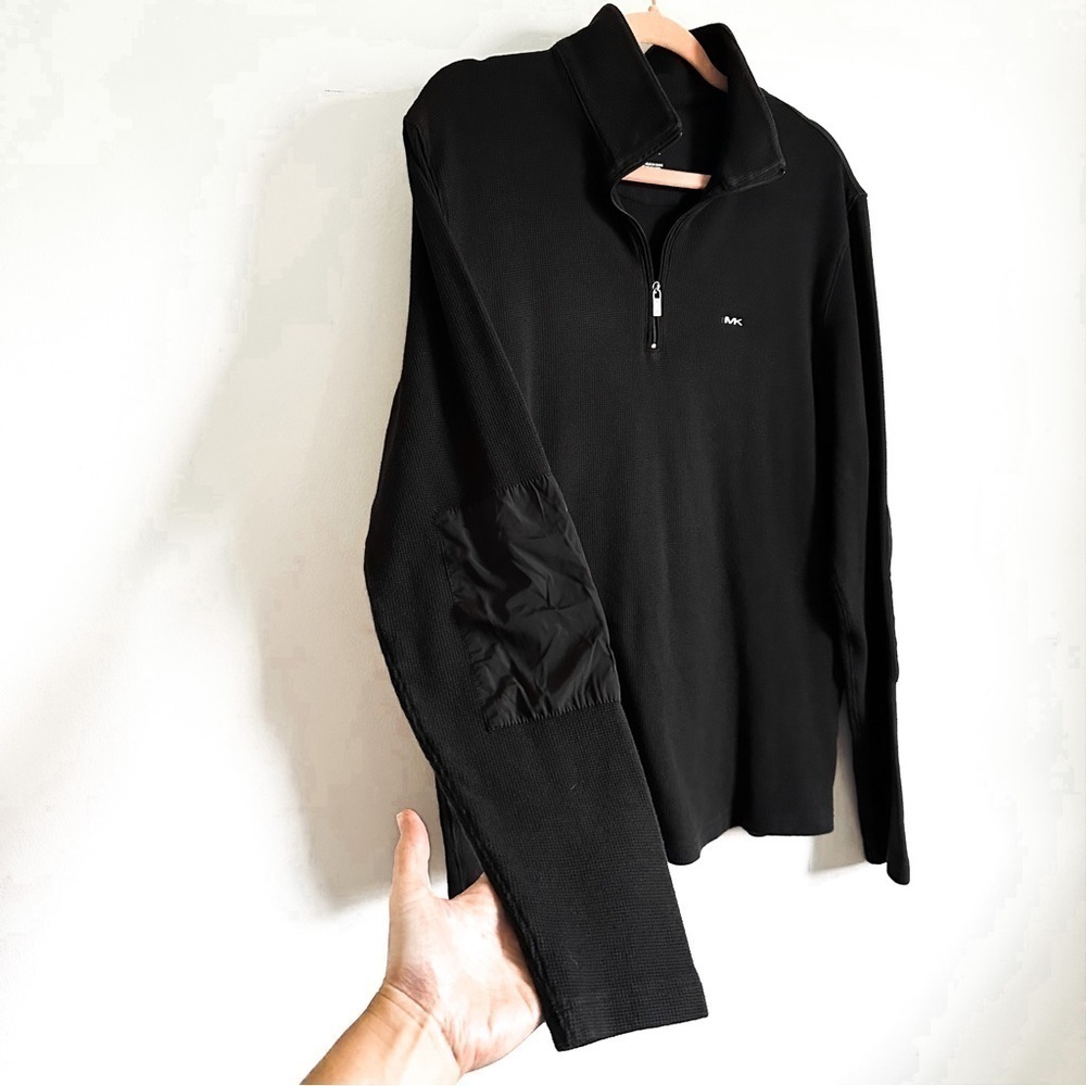 Michael Kors Black Waffle Knit 3/4 Zip Pullover Top sz Medium - Picture 3 of 8